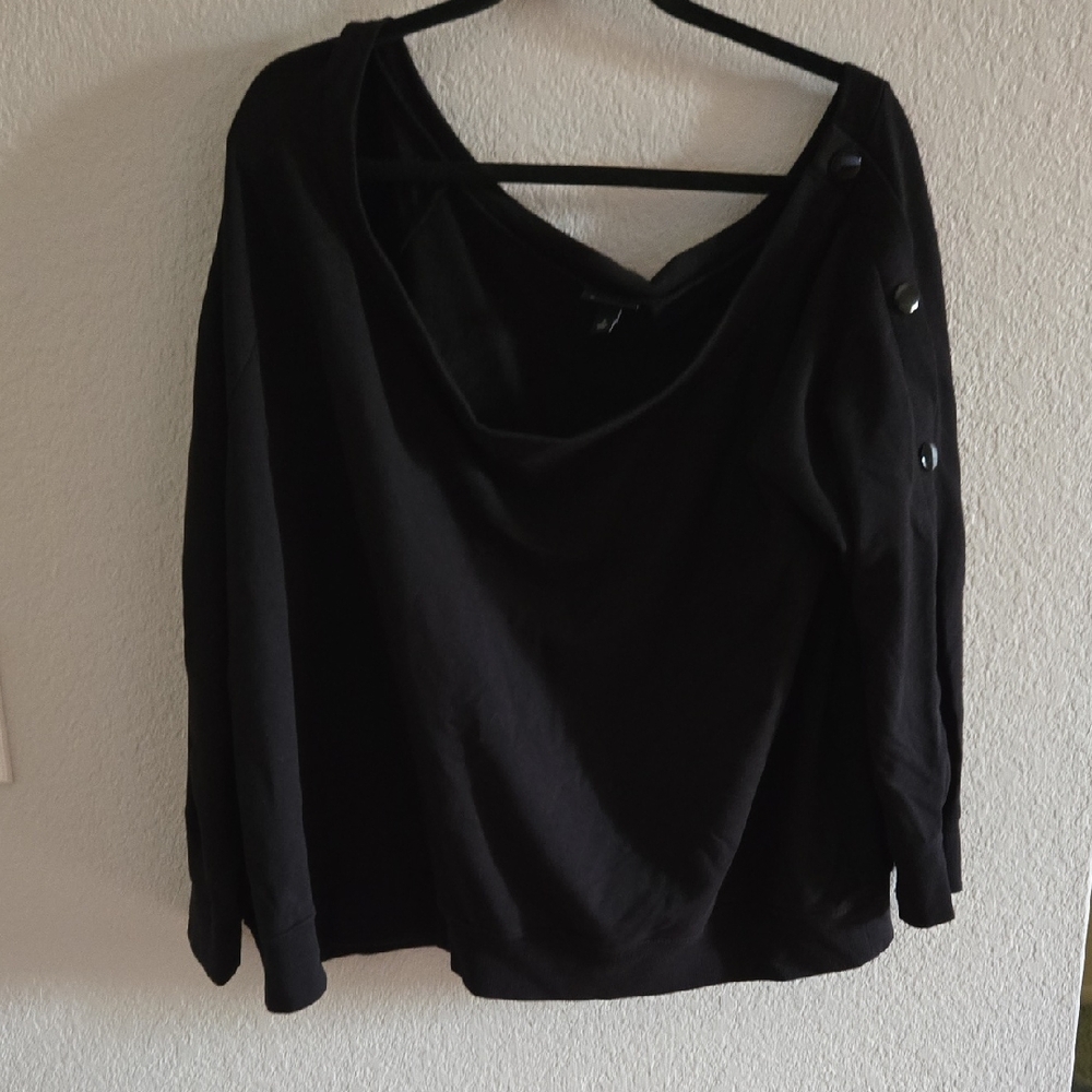 Women's Black Off Shoulder Button-Detail Top